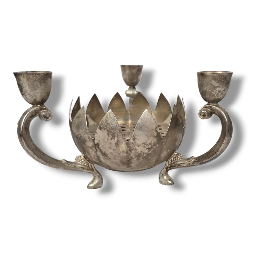 Godinger Silver Art Co 3 Footed Candle Holder Pot Pourri Lotus Center Piece Bowl
